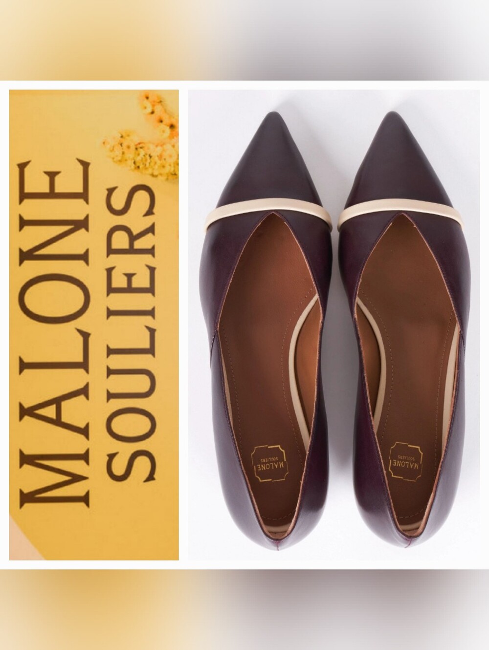Malone Souliers Colette Brown Leather Flats Chocolate/butter Sz 38.5 US 8-8½